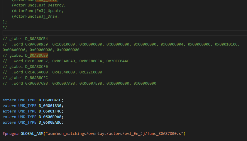 Data copied in and commented out
